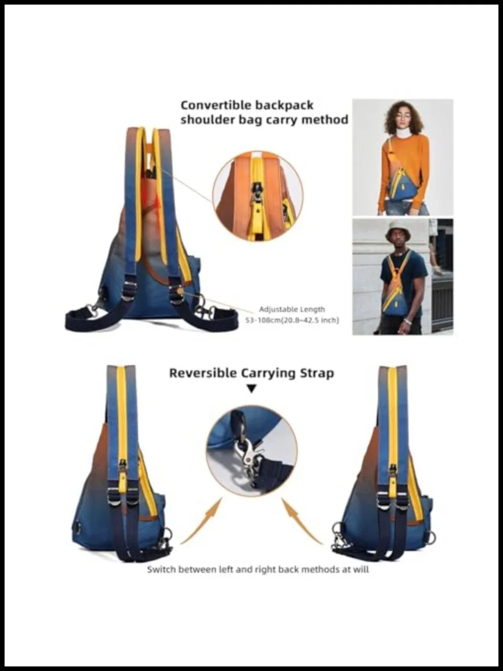 Canvas Sling Bag Crossbody Backpack Casual Daypack for Women Men